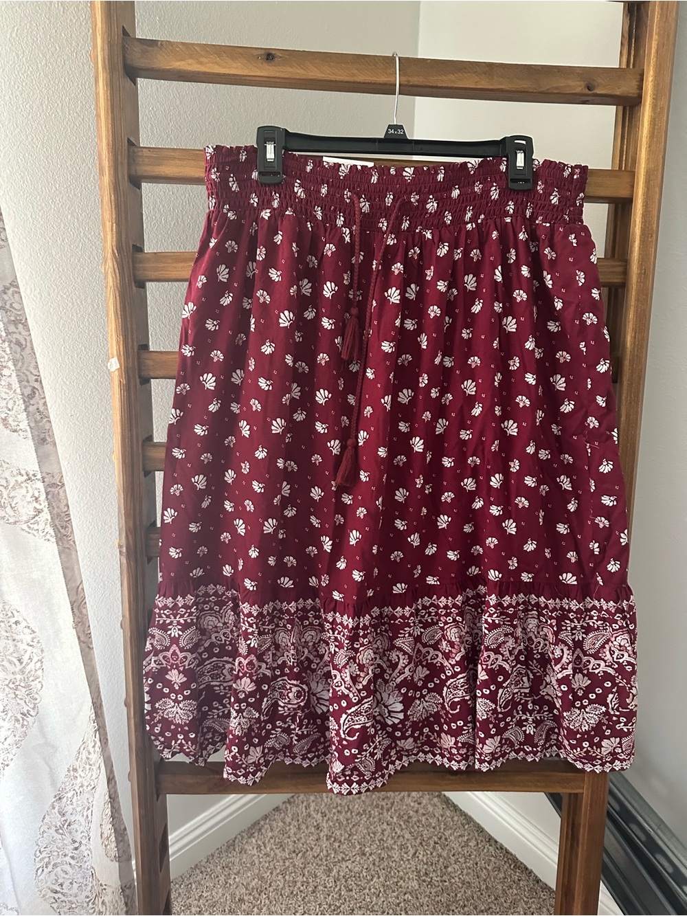 Sonoma Wine Red Floral Midi Skirt